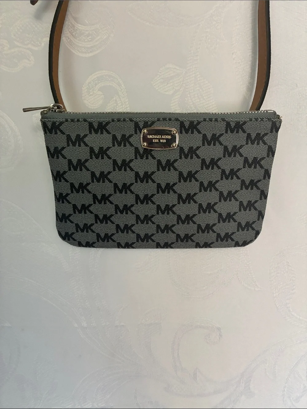 Michael Kors Black and Gray MK Logo Fanny pack .  8”
